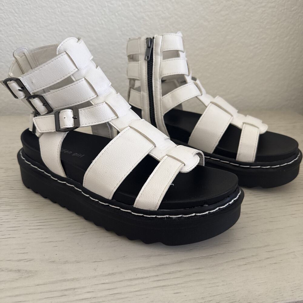 NEW Steve Madden Zeeta Flatform Platform Sandals Faux Vegan Leather Sz 8.5 - Picture 3 of 9